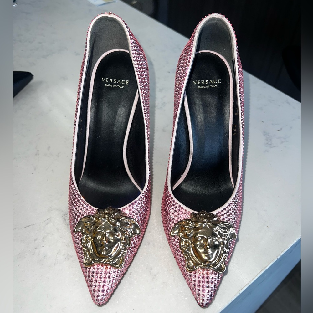 Versace Strass Palazzo Pink Swarovski crystal silver Medusa pigalle